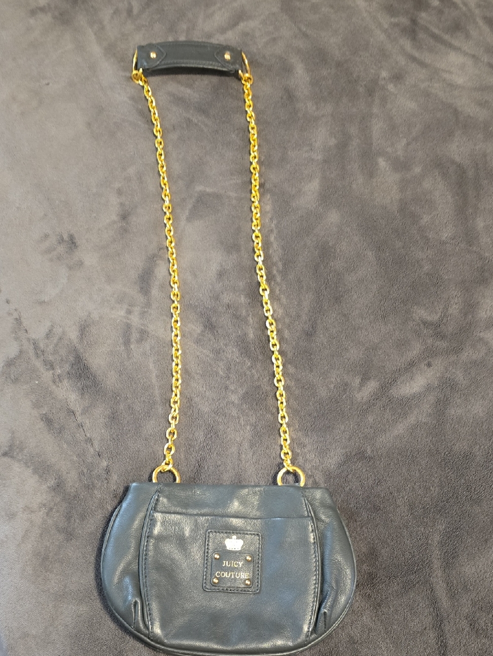 Juicy Couture Black Leather Crossbody with Gold Chain Y2K